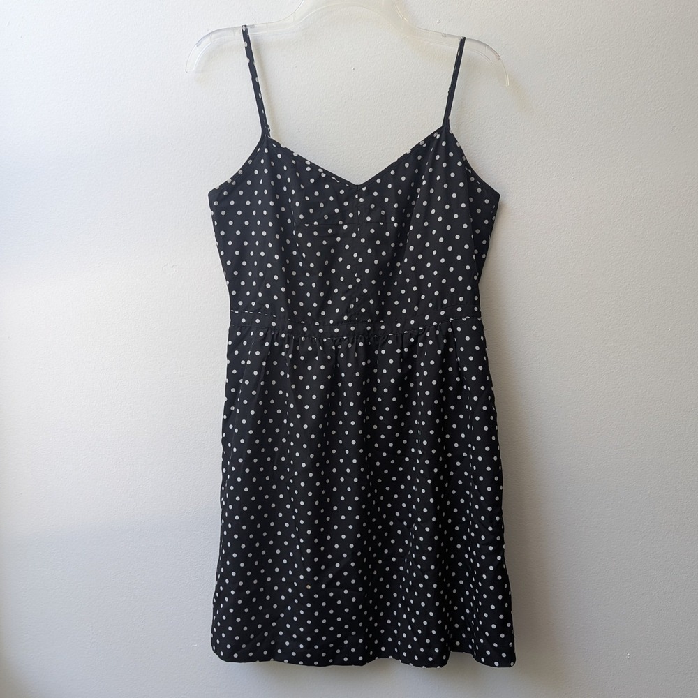 J.Crew Cami Dress Black White Polka Dot Sleeveless Mini Sz 10 Pinup Rockabilly